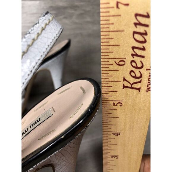 miu miu Great Labels White Patent Black Bow Peep Slingback Heels Women Sz 37EU/6 - Picture 6 of 16